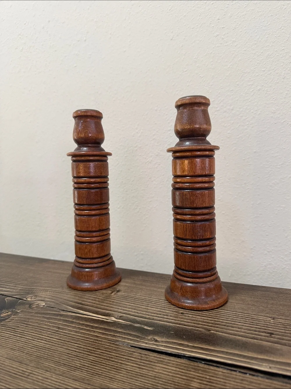 Vintage Solid Wood Candlestick Holders Set of 2 Turned Wooden Candle Holders